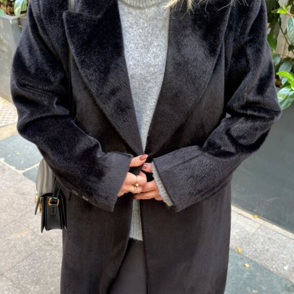 Black Premium Textured Long Coat - Picture 1 of 7